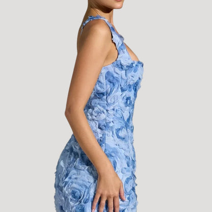 CM | Mini vestido floral de mujer cuello cuadrado espalda corsé