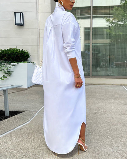CM | Button Down Maxi Camisas Vestido Manga Larga Cuello V Kaftan Vestido Largo Suelto Abrigo