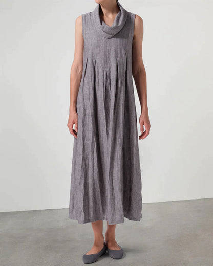 CM | Vestido largo casual de algodón y lino sin mangas y escote redondo