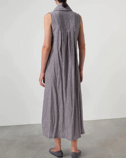 CM | Vestido largo casual de algodón y lino sin mangas y escote redondo
