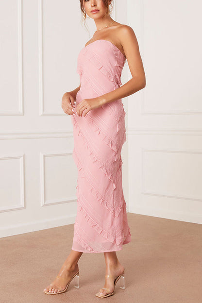 CM | BAYLIE MAXI VESTIDO SIN TIRANTES CON COSTURA VOLANTE