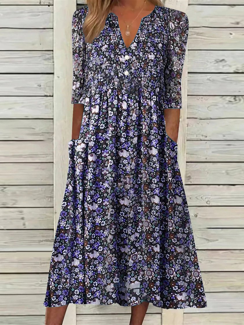 CM | Vestido de manga corta Día de San Patricio con cuello en V tejido y estampado floral Vestido Midi NNq20