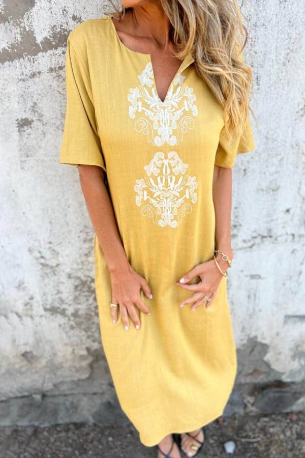 CM | Vestido midi de lino con estampado bohemio
