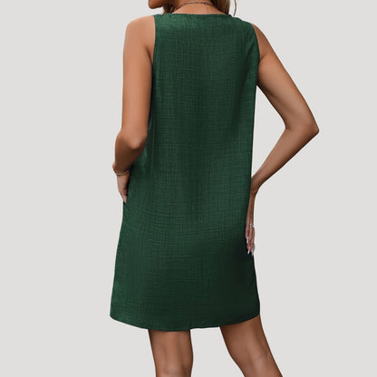 CM | Minivestido casual sin mangas para mujer con botones y tirantes