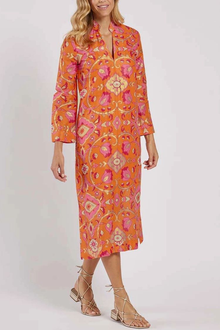 CM | Vestido midi estampado con cuello alto