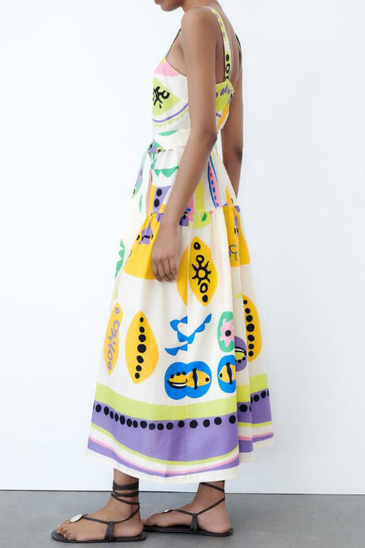 CM | Vestido maxi abotonado con tirantes anchos