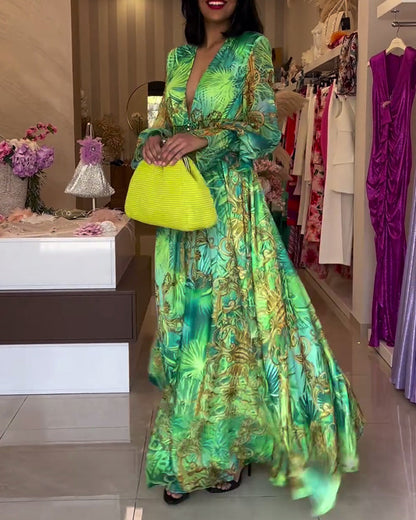 CM | Elegante vestido largo con estampado y cintura imperio