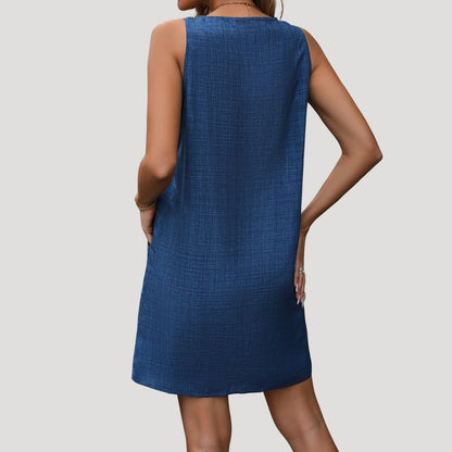 CM | Minivestido casual sin mangas para mujer con botones y tirantes