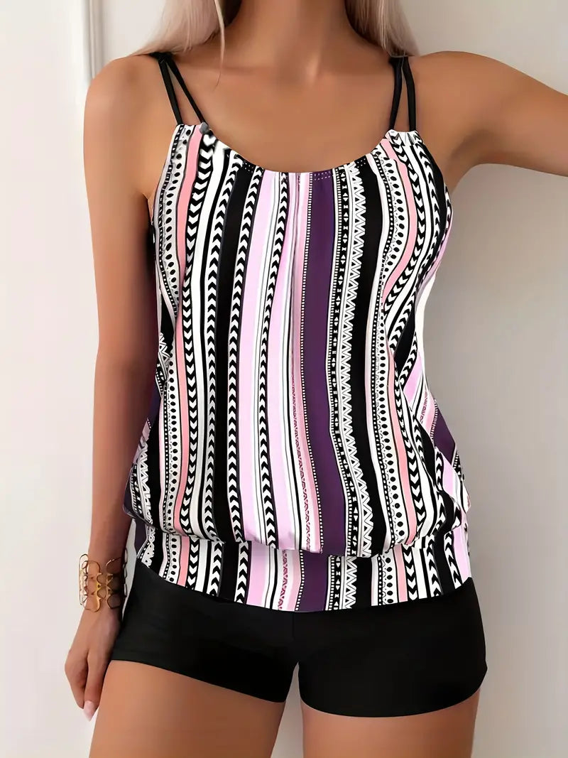 CM | Tankini de rayas con estampado