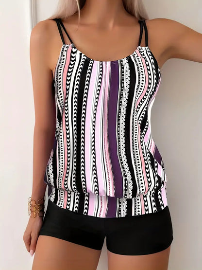 CM | Tankini de rayas con estampado
