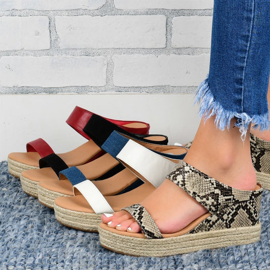 CM | Sandalias casuales de cuña alta con acabado de cáñamo