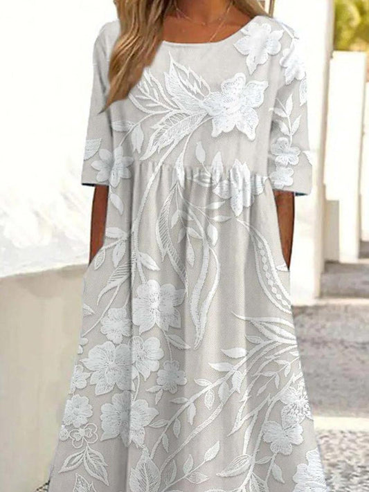 CM | Vestido largo floral atemporal con mangas 3/4