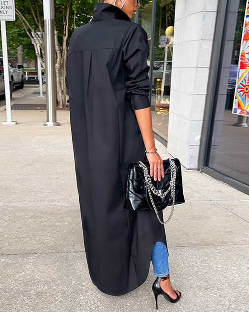 CM | Button Down Maxi Camisas Vestido Manga Larga Cuello V Kaftan Vestido Largo Suelto Abrigo