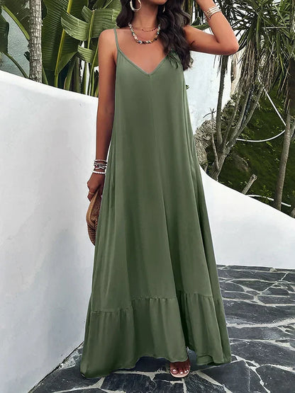 CM | Vestidos largos plisados monocolor sin mangas