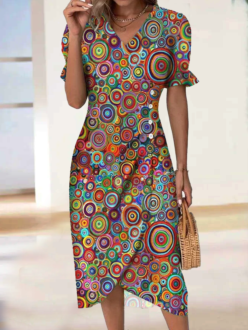 CM | Vestido midi multicolor con cuello en V cc48