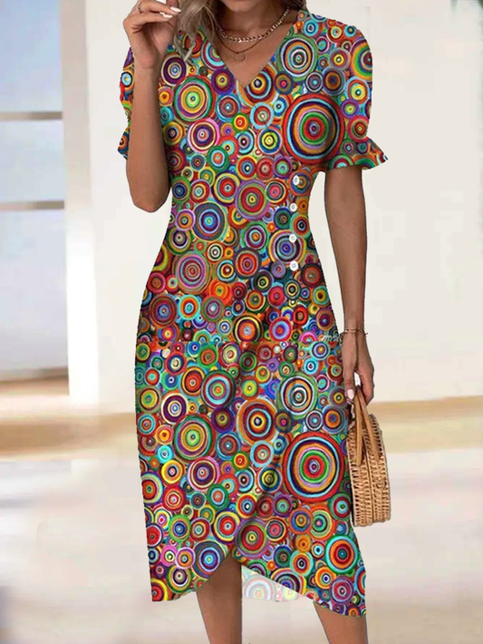 CM | Vestido midi multicolor con cuello en V cc48