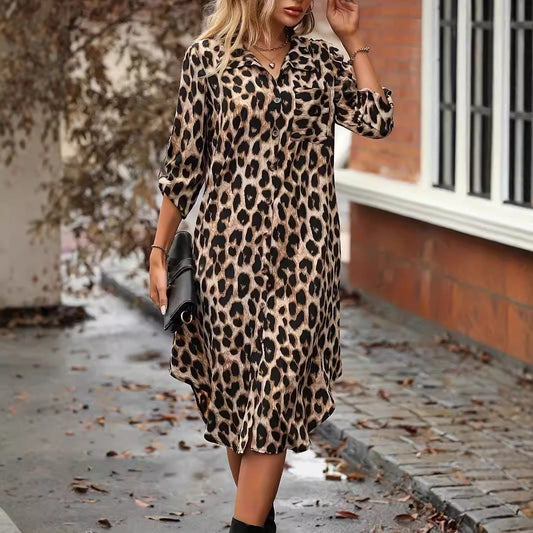 CM | Leopard Print Beach Cover-up V-Neck Robe Holiday Bikini Dress