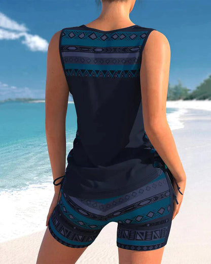 CM | Tankini con estampado tribal y detalle cruzado