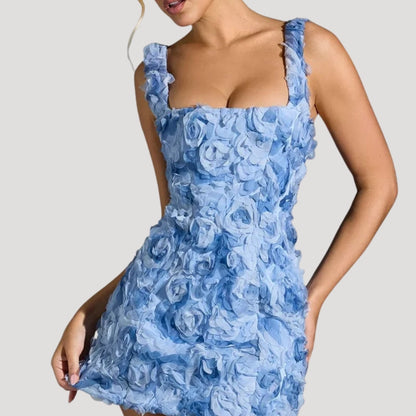 CM | Mini vestido floral de mujer cuello cuadrado espalda corsé