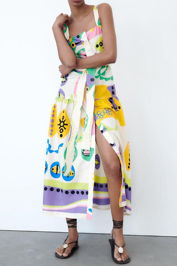 CM | Vestido maxi abotonado con tirantes anchos