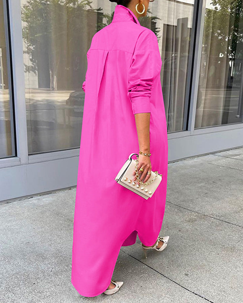 CM | Button Down Maxi Camisas Vestido Manga Larga Cuello V Kaftan Vestido Largo Suelto Abrigo