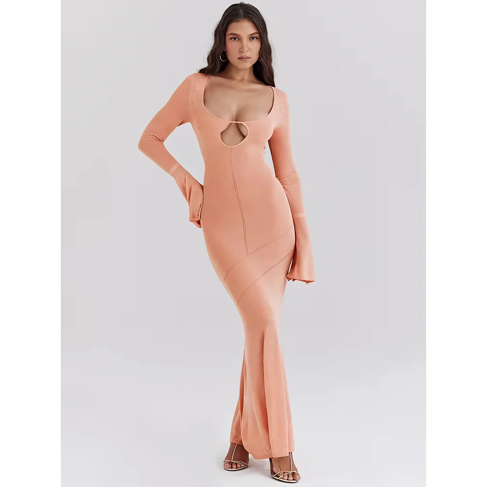CM | maxi vestido de punto con mangas acampanadas naranja