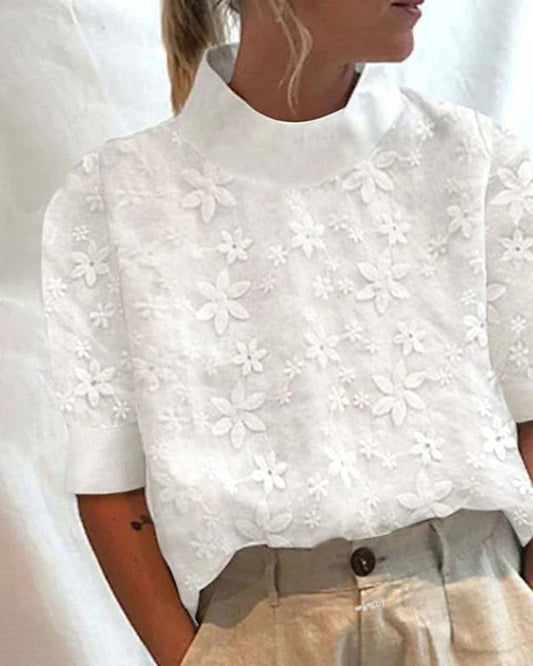 CM | Blusa de algodón a la moda con cuello alto
