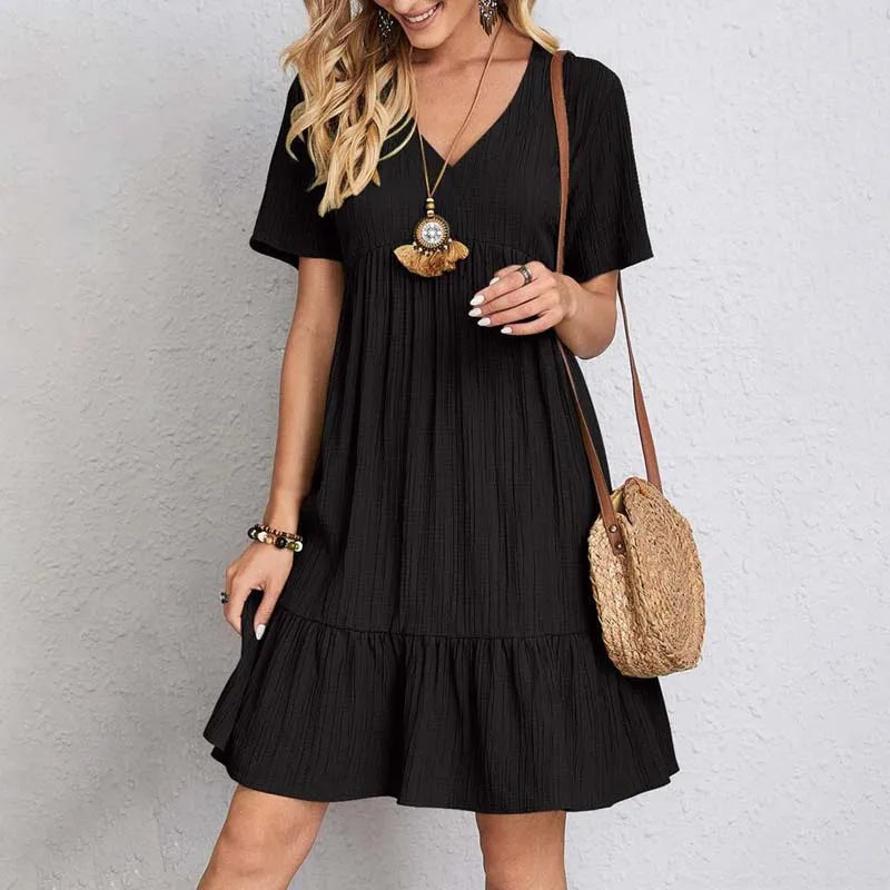 CM | Vestido corto suelto de algodón gofrado