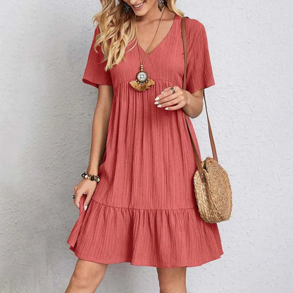 CM | Vestido corto suelto de algodón gofrado