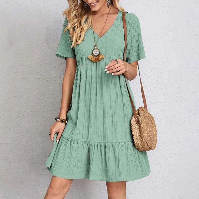 CM | Vestido corto suelto de algodón gofrado