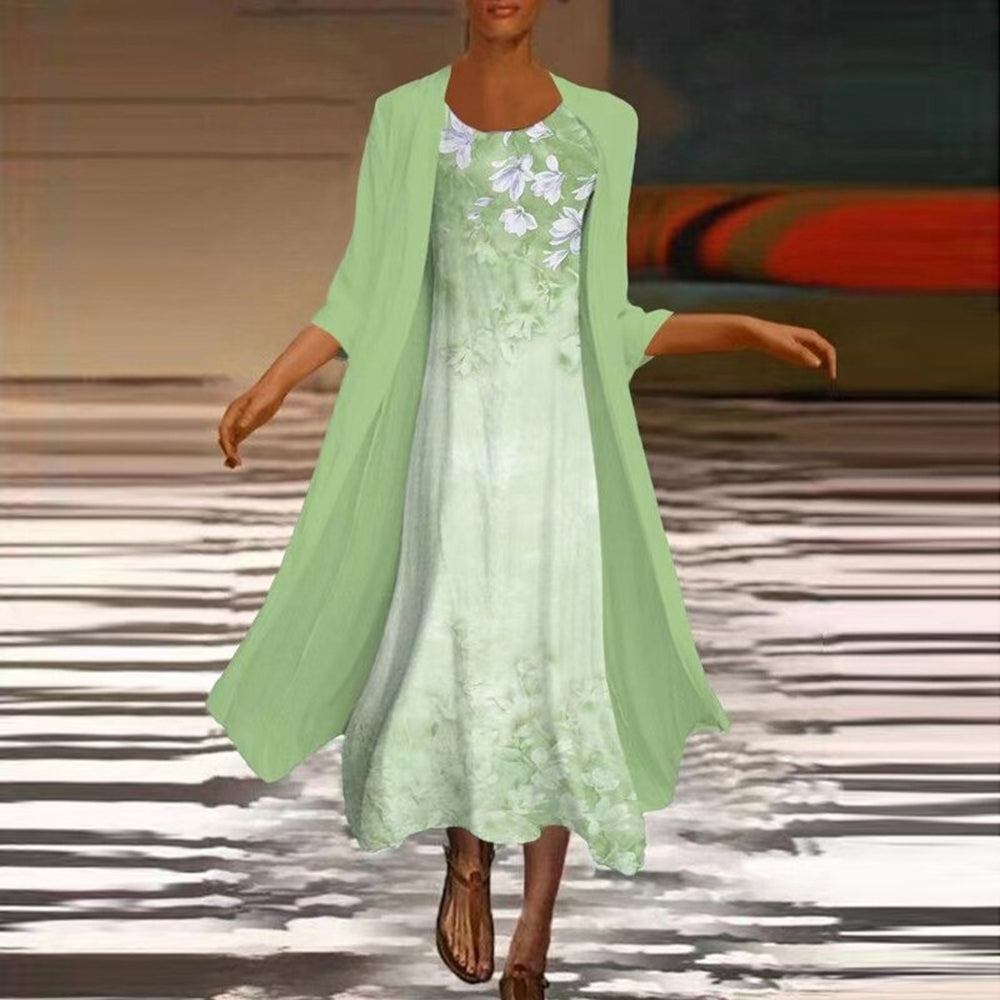CM | Vestido largo de moda con blusa chaqueta a juego para mujer