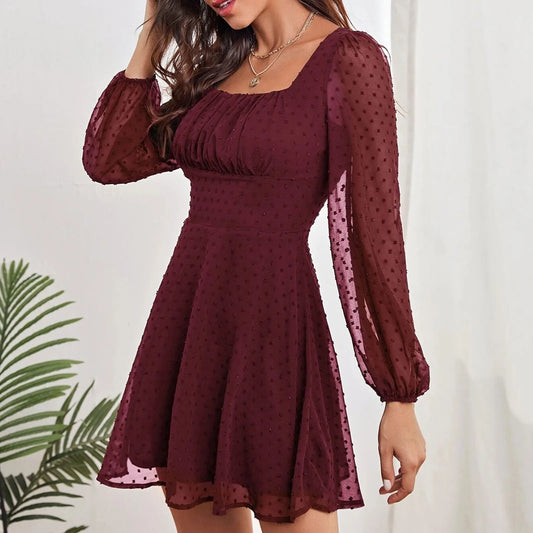 CM | 2024 Temperamento de invierno Elegante moda casual con mangas largas y cintura alta vestido midi