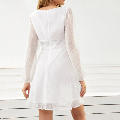 CM | 2024 Temperamento de invierno Elegante moda casual con mangas largas y cintura alta vestido midi