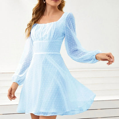 CM | 2024 Temperamento de invierno Elegante moda casual con mangas largas y cintura alta vestido midi