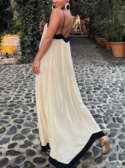 CM | Maxivestido de mujer - Cuello en V profundo - Sin mangas - Corte vaporoso - Estilo ligero y elegante