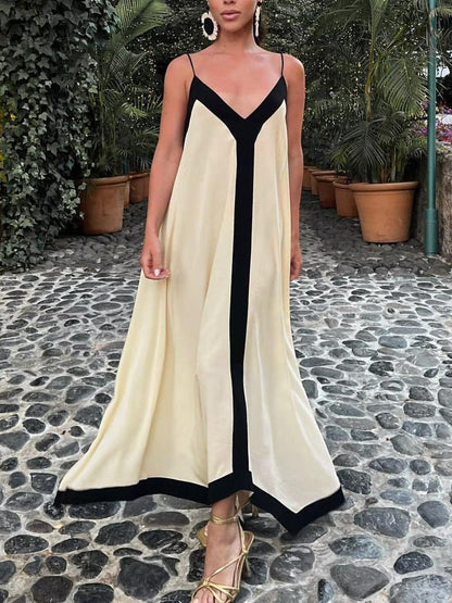 CM | Maxivestido de mujer - Cuello en V profundo - Sin mangas - Corte vaporoso - Estilo ligero y elegante