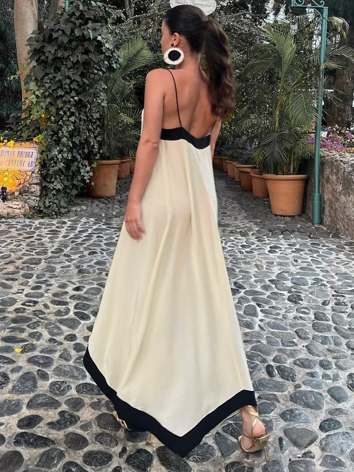 CM | Maxivestido de mujer - Cuello en V profundo - Sin mangas - Corte vaporoso - Estilo ligero y elegante