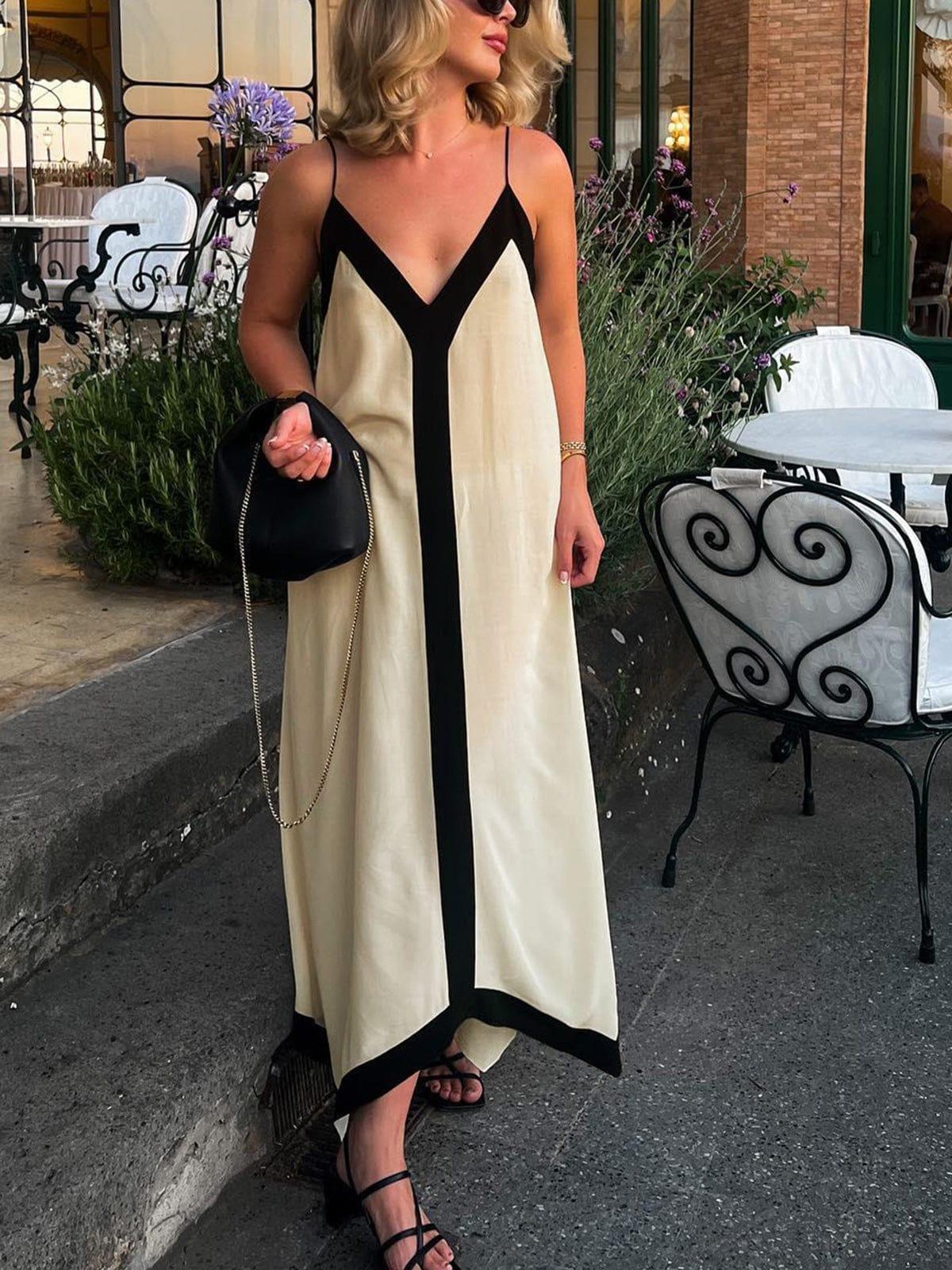 CM | Maxivestido de mujer - Cuello en V profundo - Sin mangas - Corte vaporoso - Estilo ligero y elegante