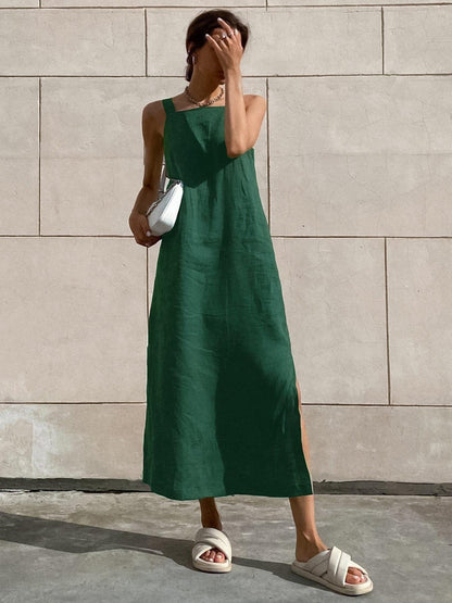 CM | Maxivestido de mujer - Sin mangas - Escote cuadrado - Corte relajado - Abertura lateral Estilo casual