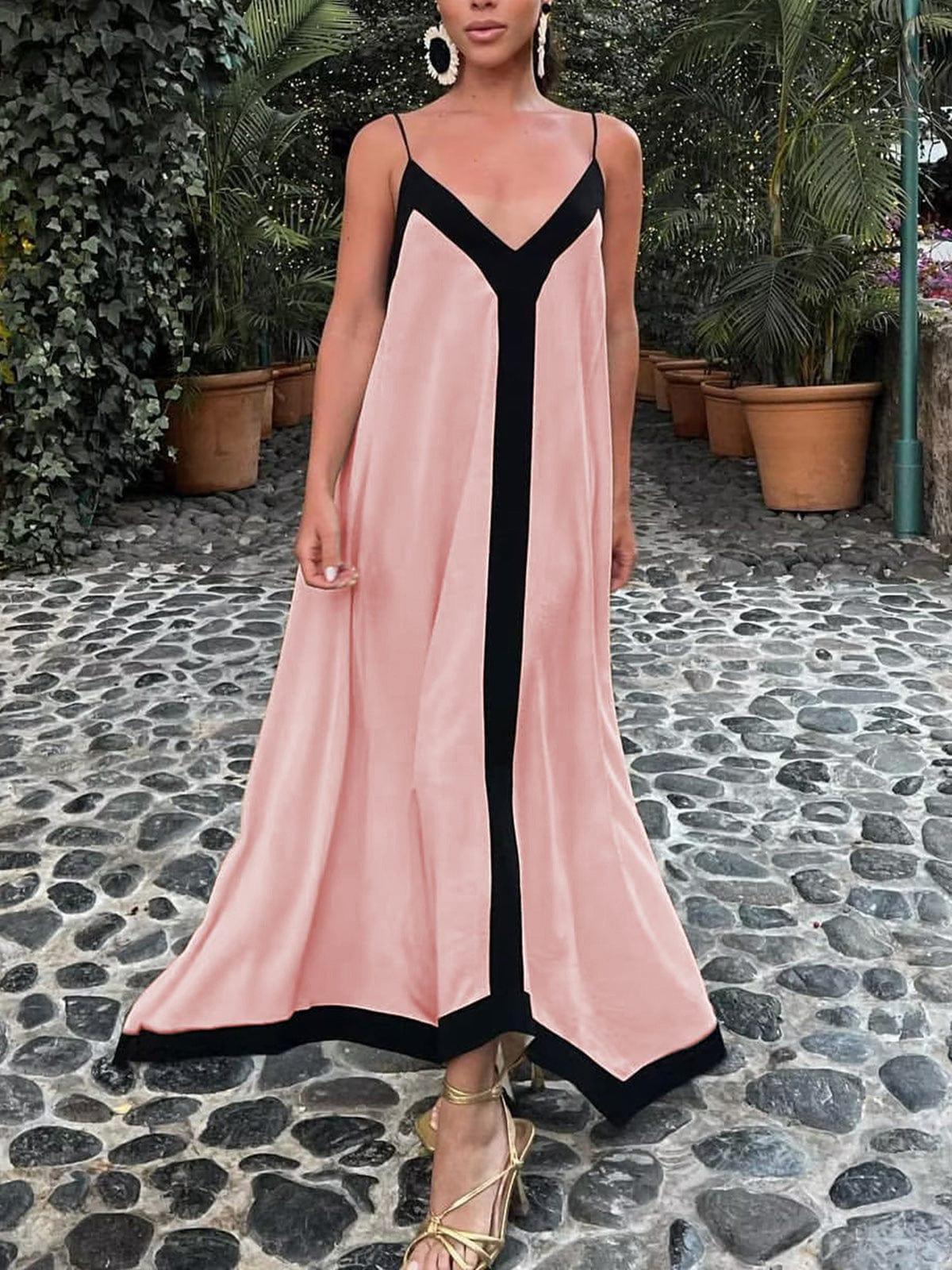 CM | Maxivestido de mujer - Cuello en V profundo - Sin mangas - Corte vaporoso - Estilo ligero y elegante