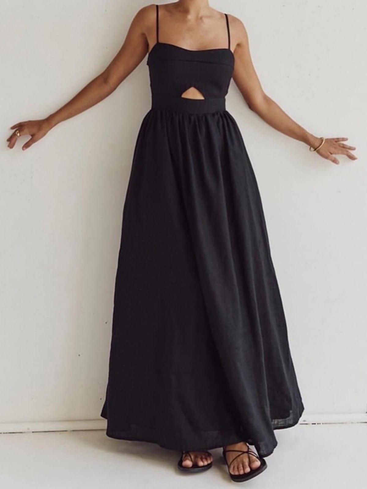 CM | maxi vestido de mujer - silueta en A - tirantes espagueti - detalle cut-out - bolsillos