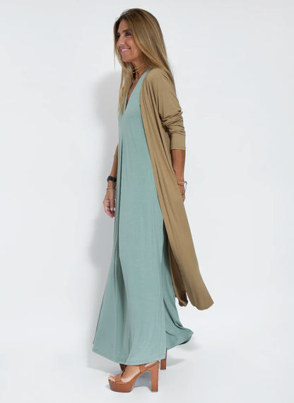 CM | Conjunto de vestido largo adelgazante y chaleco