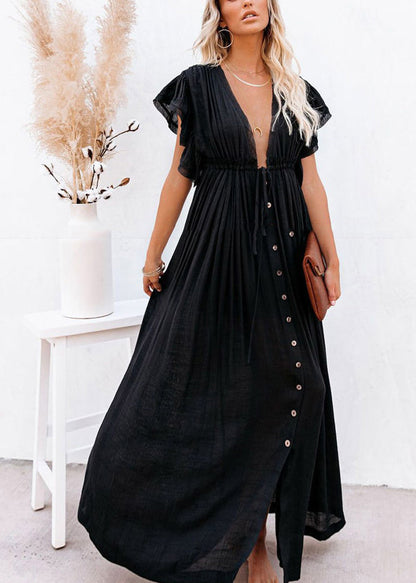 CM | Patchwork Vestido Largo Verano Solid Ruffled