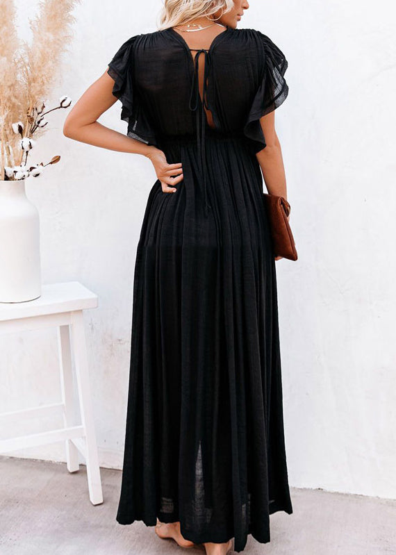 CM | Patchwork Vestido Largo Verano Solid Ruffled