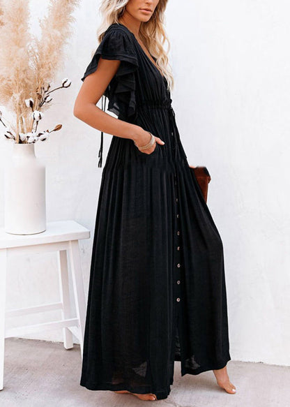 CM | Patchwork Vestido Largo Verano Solid Ruffled