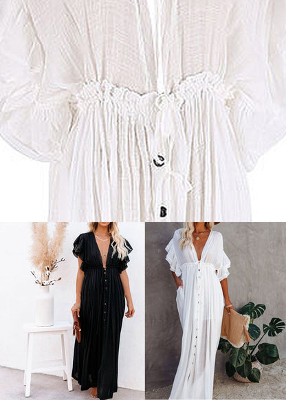 CM | Patchwork Vestido Largo Verano Solid Ruffled
