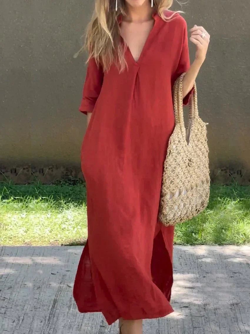 CM | Chic maxi vestido de verano con cuello en V