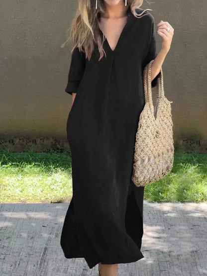 CM | Chic maxi vestido de verano con cuello en V
