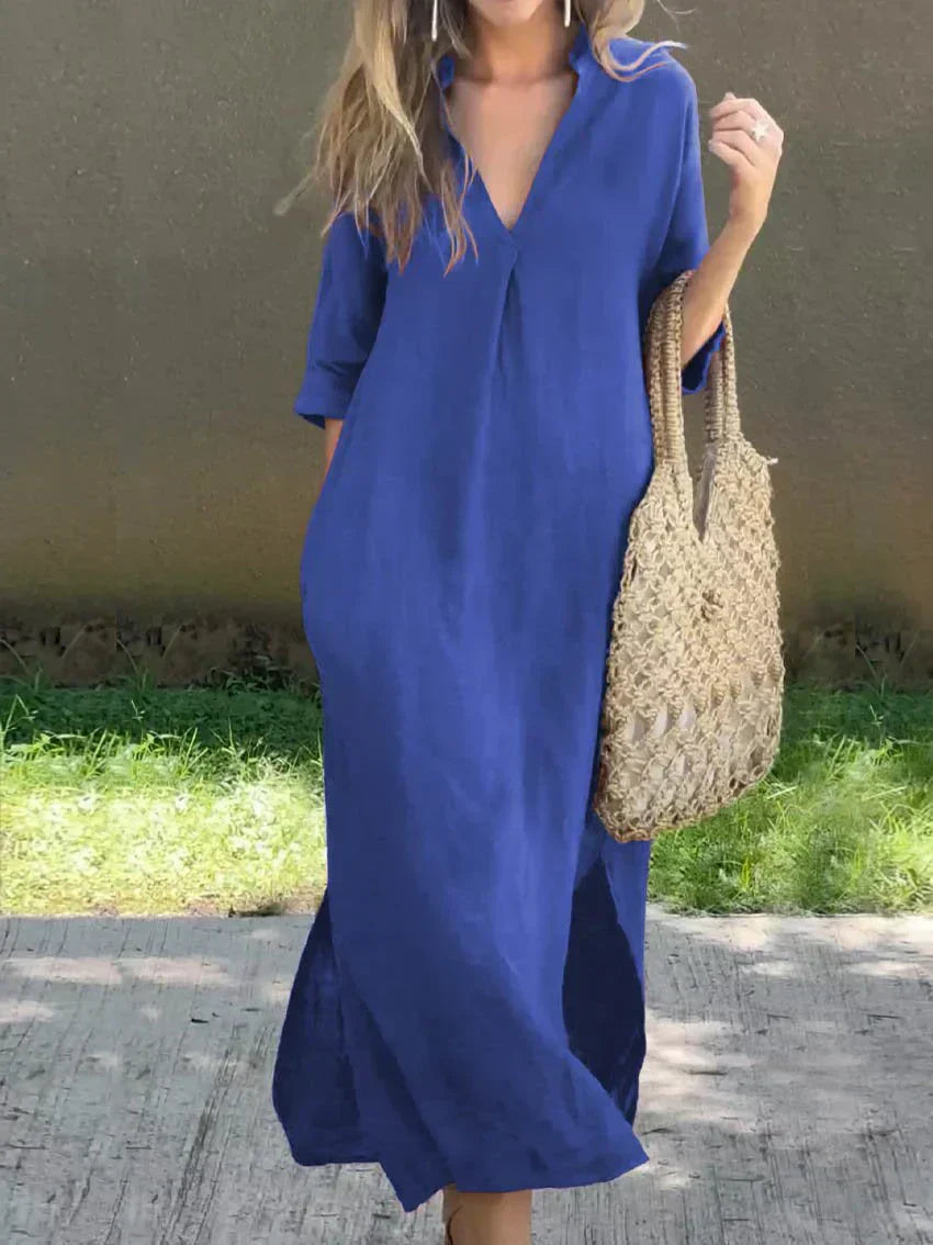 CM | Chic maxi vestido de verano con cuello en V