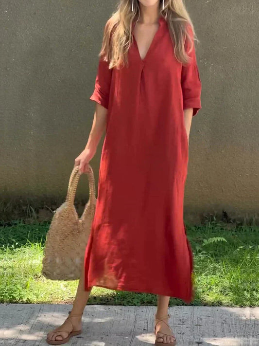 CM | Chic maxi vestido de verano con cuello en V